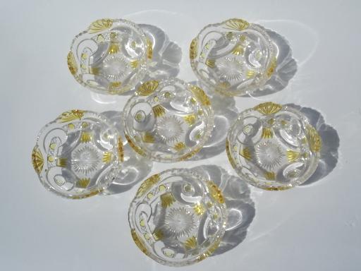 photo of antique EAPG pressed pattern glass fruit bowls, canary yellow stain #9