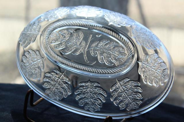 photo of antique EAPG pressed pattern glass jelly dish, oval cover bowl w/ oak leaf leaves #3