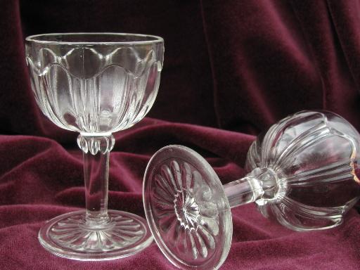 photo of antique EAPG wine & water goblets, colonial pattern glasses, vintage US Glass #3