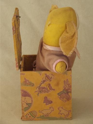 photo of antique Easter toy, vintage jack in the box w/ Easter bunny rabbit doll  #3