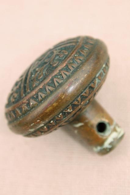 photo of antique Eastlake door knob, heavy solid brass or bronze door hardware w/ original patina #3