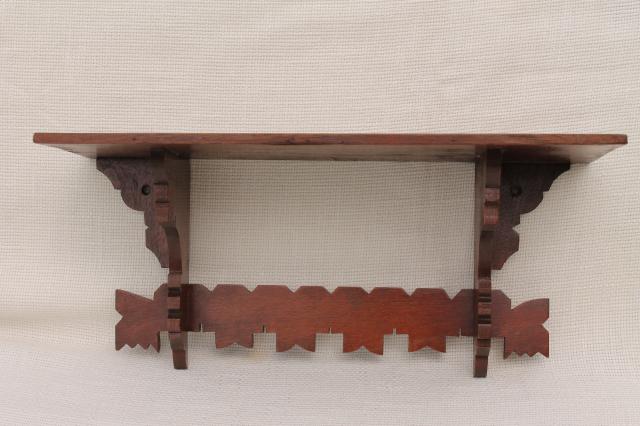 photo of antique Eastlake style carved walnut wood fretwork shelf, mantel clock wall bracket  #2