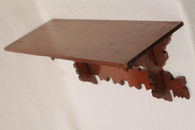photo of antique Eastlake style carved walnut wood fretwork shelf, mantel clock wall bracket  #8