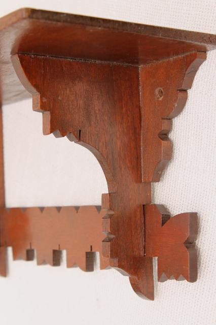 photo of antique Eastlake style carved walnut wood fretwork shelf, mantel clock wall bracket  #9