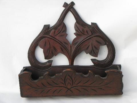 photo of antique Eastlake vintage carved wood wall bracket pocket, adirondack style #1