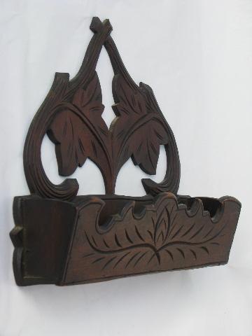 photo of antique Eastlake vintage carved wood wall bracket pocket, adirondack style #2