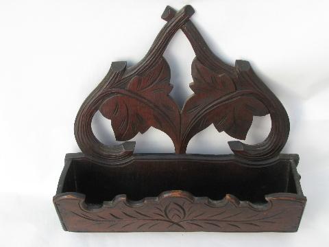 photo of antique Eastlake vintage carved wood wall bracket pocket, adirondack style #3