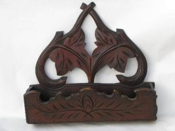 catalog photo of antique Eastlake vintage carved wood wall bracket pocket, adirondack style