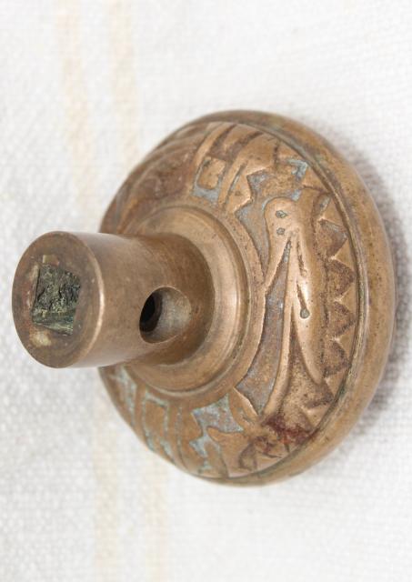 photo of antique Eastlake vintage solid brass door knob, heavy cast door hardware w/ original patina #3
