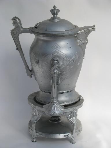 photo of antique Egyptian Revival silver hotel tilting pitcher French Republic vintage #1