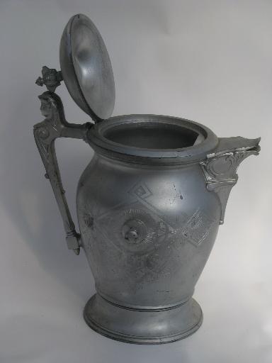 photo of antique Egyptian Revival silver hotel tilting pitcher French Republic vintage #11