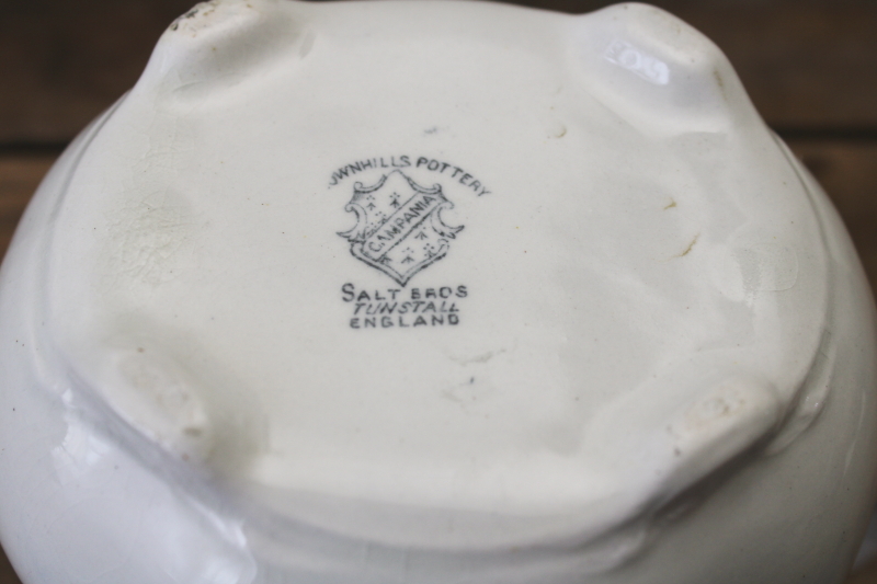 photo of antique England Brownhills Pottery ironstone sugar or biscuit jar, blue grey transferware china  #5