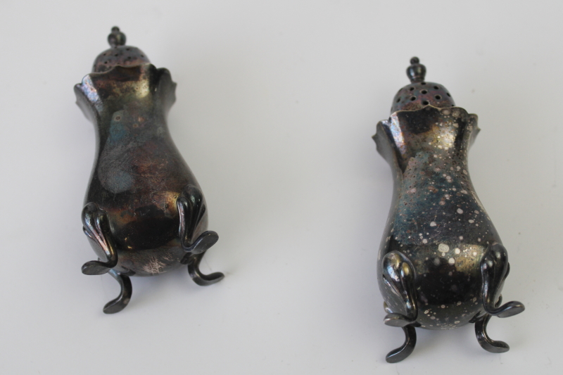 photo of antique England silver plated salt & pepper shakers, regency style paw footed shape  #2