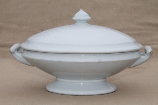 photo of antique English Royal Arms white ironstone china serving dish / tureen, oval bowl w/ lid #1