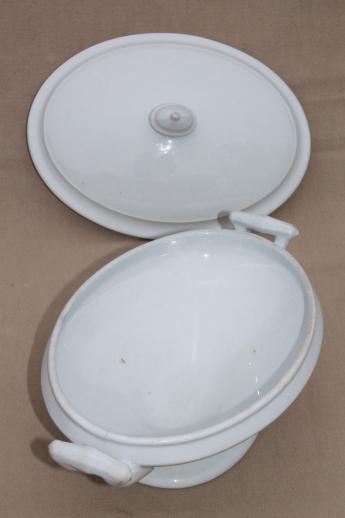 photo of antique English Royal Arms white ironstone china serving dish / tureen, oval bowl w/ lid #3