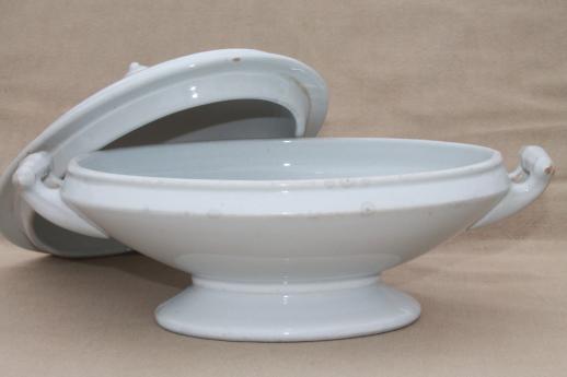 photo of antique English Royal Arms white ironstone china serving dish / tureen, oval bowl w/ lid #6