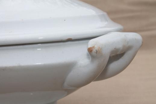 photo of antique English Royal Arms white ironstone china serving dish / tureen, oval bowl w/ lid #7