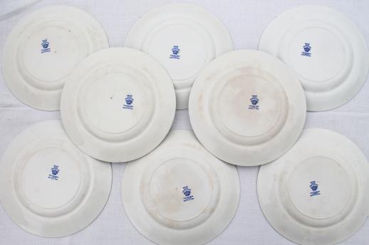 photo of antique English Staffordshire china, blue willow pattern dinner plates set of 8 #9