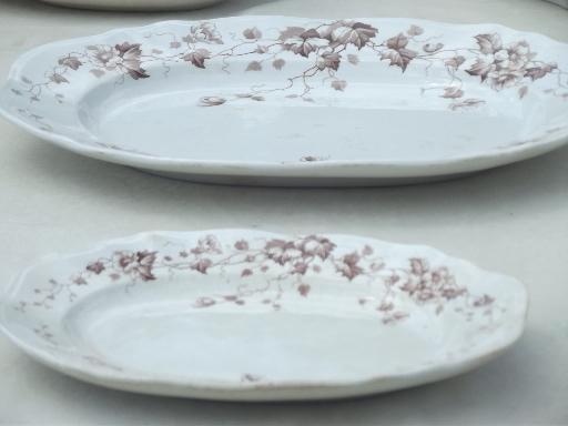 photo of antique English Staffordshire china, brown transferware serving pieces set #7