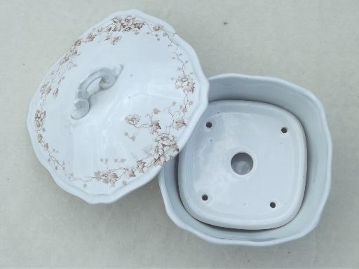 photo of antique English Staffordshire china, brown transferware serving pieces set #11