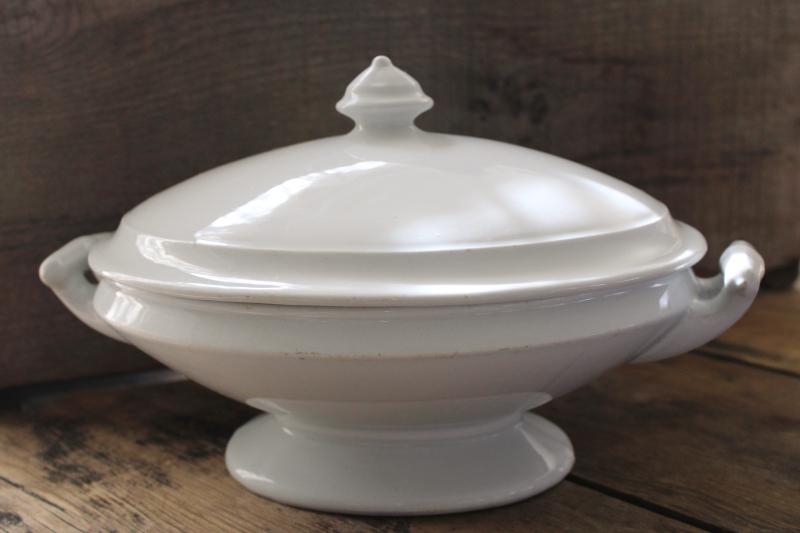 photo of antique English heavy white ironstone china oval covered bowl tureen or serving dish #2