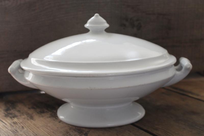 photo of antique English heavy white ironstone china oval covered bowl tureen or serving dish #3