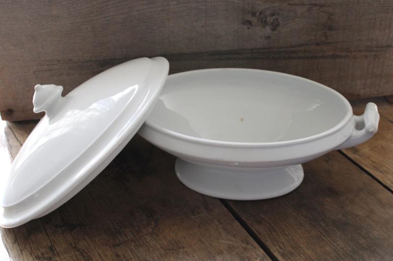 photo of antique English heavy white ironstone china oval covered bowl tureen or serving dish #4