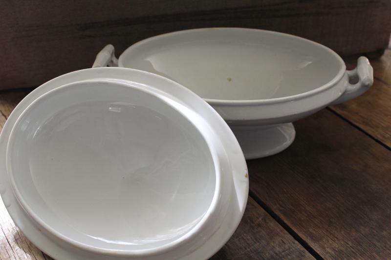 photo of antique English heavy white ironstone china oval covered bowl tureen or serving dish #6