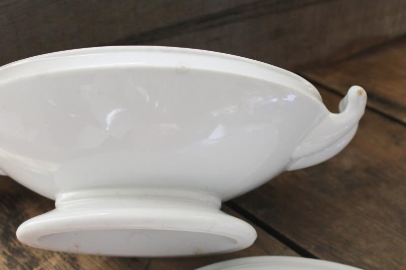 photo of antique English heavy white ironstone china oval covered bowl tureen or serving dish #7