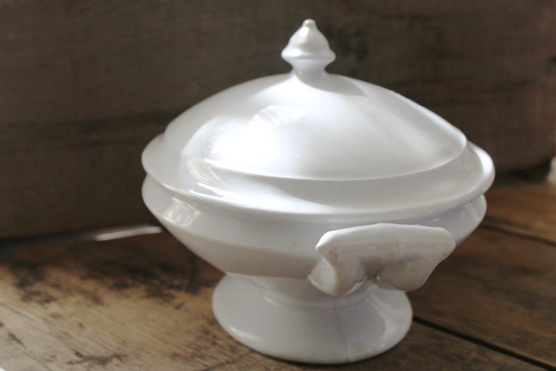 photo of antique English heavy white ironstone china oval covered bowl tureen or serving dish #10