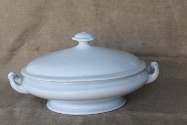 photo of antique English heavy white ironstone china oval covered bowl tureen or serving dish #1