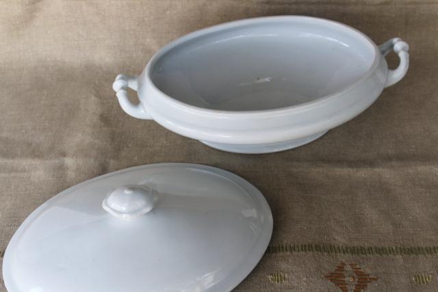 photo of antique English heavy white ironstone china oval covered bowl tureen or serving dish #2