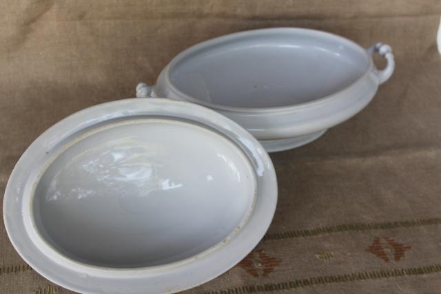 photo of antique English heavy white ironstone china oval covered bowl tureen or serving dish #3