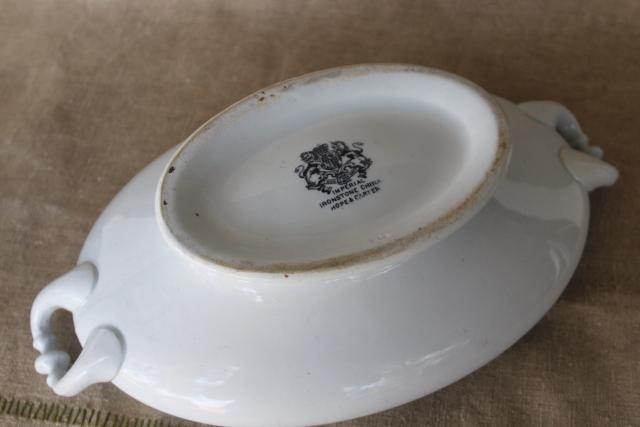 photo of antique English heavy white ironstone china oval covered bowl tureen or serving dish #6