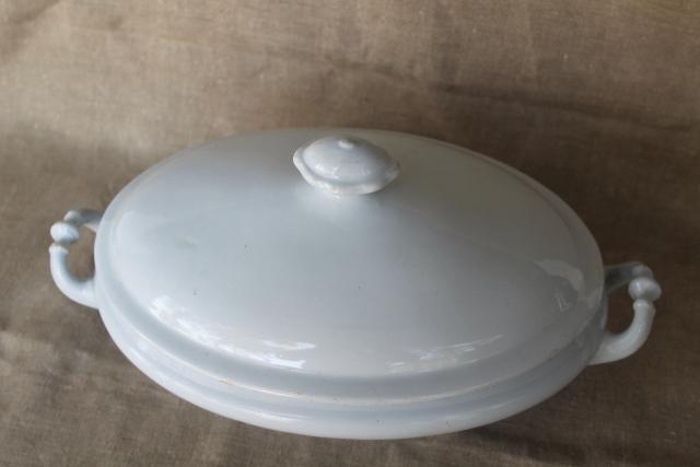 photo of antique English heavy white ironstone china oval covered bowl tureen or serving dish #8