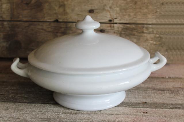 photo of antique English heavy white ironstone china round covered bowl tureen or serving dish #1