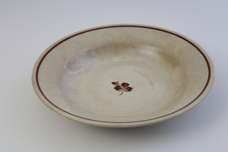 photo of antique English ironstone bowl, browned stained white china w/ Tea Leaf pattern Victorian vintage #1
