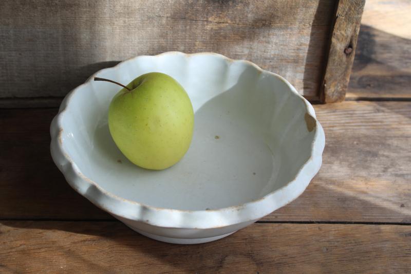 photo of antique English ironstone bowl, deep dish w/ pie crust edge - rustic vintage white china #1