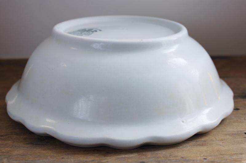 photo of antique English ironstone bowl, deep dish w/ pie crust edge, rustic vintage white china #5