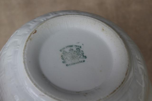 photo of antique English ironstone bowl w/ embossed basketweave pattern, heavy white ironstone china #6