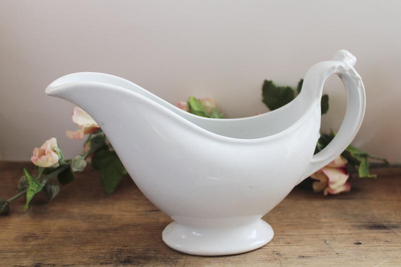 photo of antique English ironstone china, big gravy boat pitcher w/ lion's head handle #1