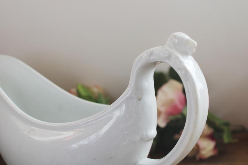 photo of antique English ironstone china, big gravy boat pitcher w/ lion's head handle #2