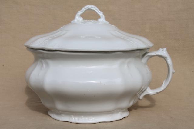 photo of antique English ironstone china chamber pot & cover in mint condition, snowy white #1