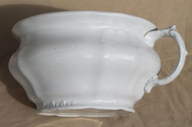 photo of antique English ironstone china chamber pot & cover in mint condition, snowy white #8