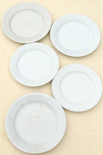 photo of antique English ironstone china plates, plain simple rustic vintage white tableware #3