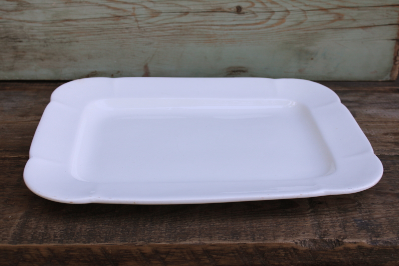 photo of antique English ironstone china platter, huge roast meat dish or serving tray, chunky white ironstone  #1