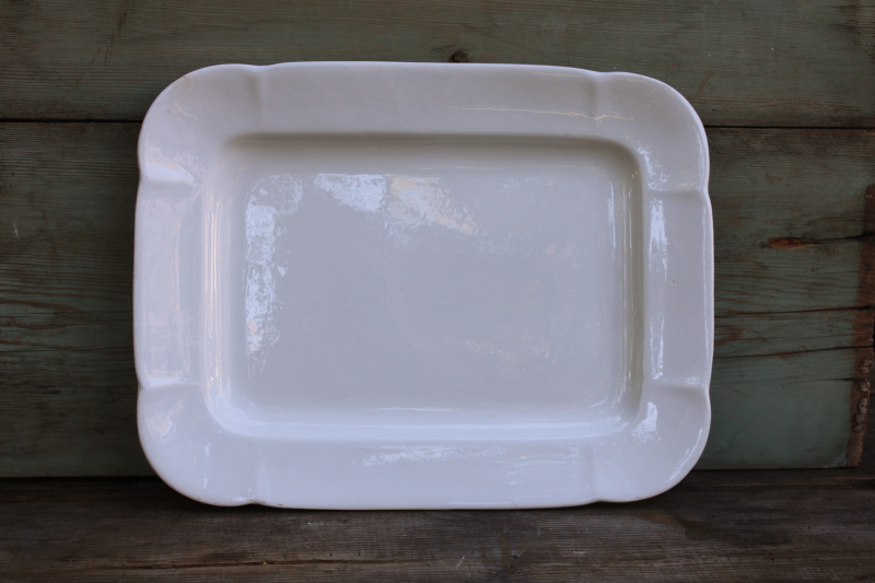 photo of antique English ironstone china platter, huge roast meat dish or serving tray, chunky white ironstone #3