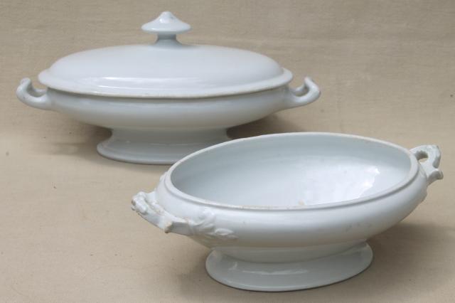 photo of antique English ironstone, pure white china tureens oval bowl serving dishes #1