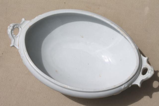 photo of antique English ironstone, pure white china tureens oval bowl serving dishes #3