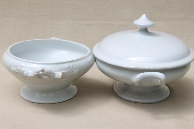 photo of antique English ironstone, pure white china tureens oval bowl serving dishes #7